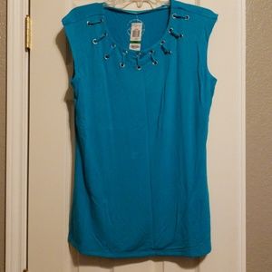 INC teal sleeveless blouse large